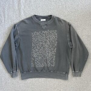 Anine Bing Sweatshirt Womens Large Gray Leopard Graphic Logo Crewneck Pullover